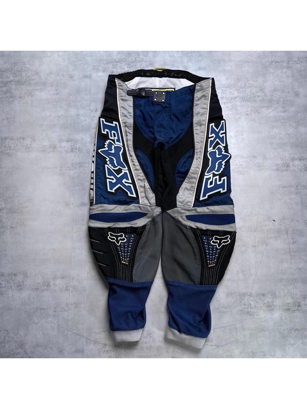 Y2K FOX Racing 180 MX Motocross Pants 28 Blue White Black Buckle Zip